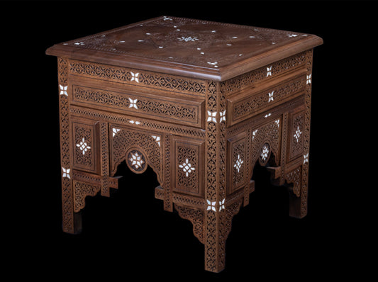 Hand Engraved Wooden Table, inlayed with mother of pearl