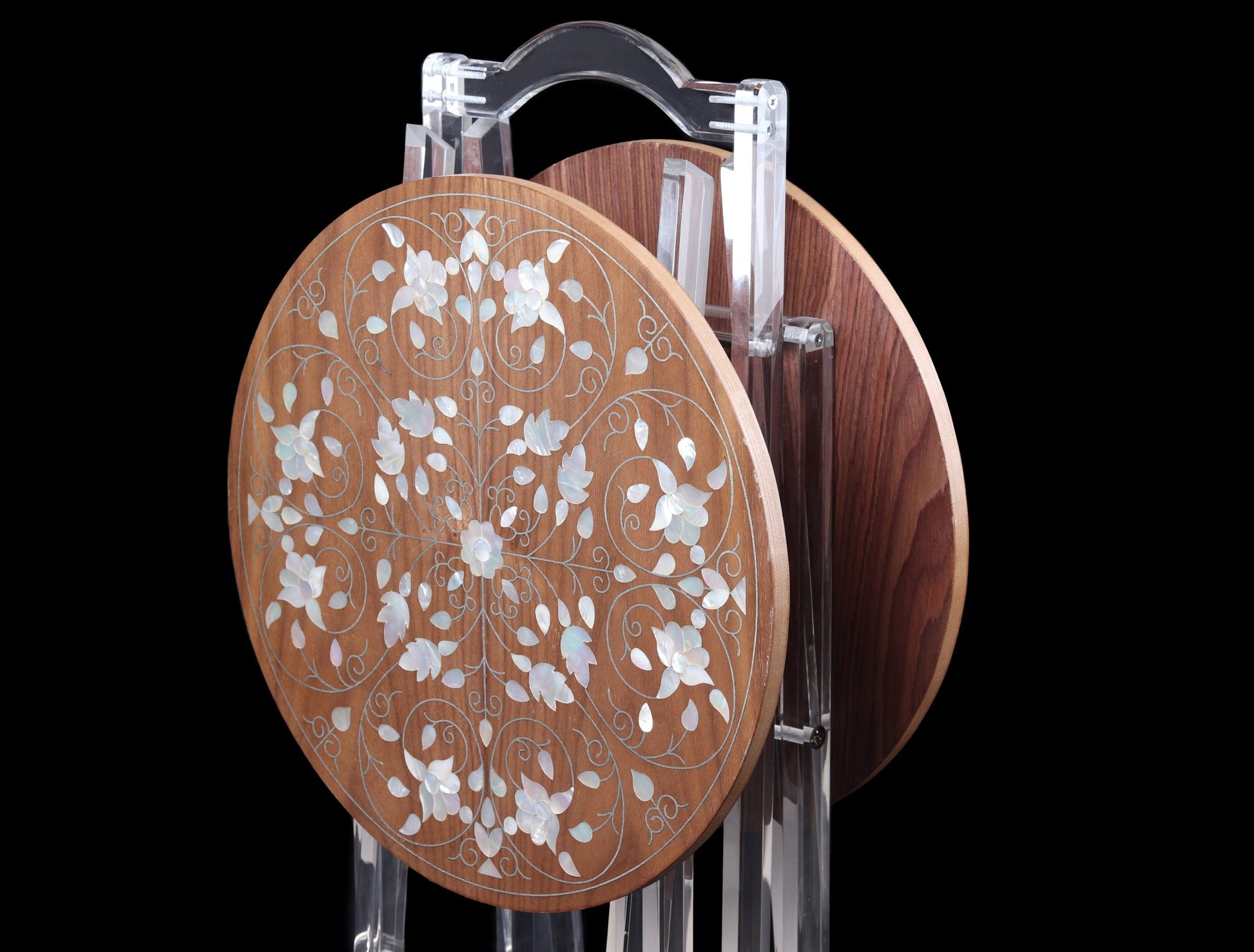 Mother of Pearl and Silver Embedded Serving Tables - Set of 2