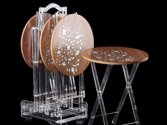 Mother of Pearl and Silver Embedded Serving Tables - Set of 4